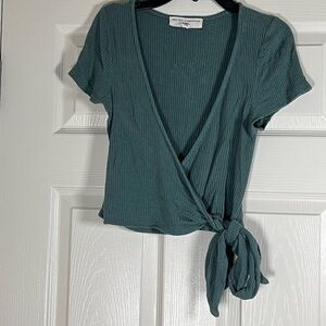 Urban Outfitters Green Wrap Crop Top with Short Sleeves